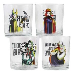 Disney Villains Glass Set of 4, 10 oz Evil Queen, Ursula, Maleficent Rocks Glass